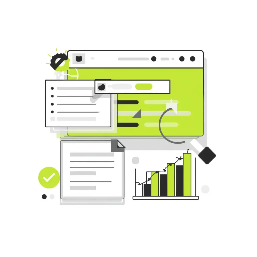 An illustration showing a search engine results page with various featured snippet examples being analyzed,