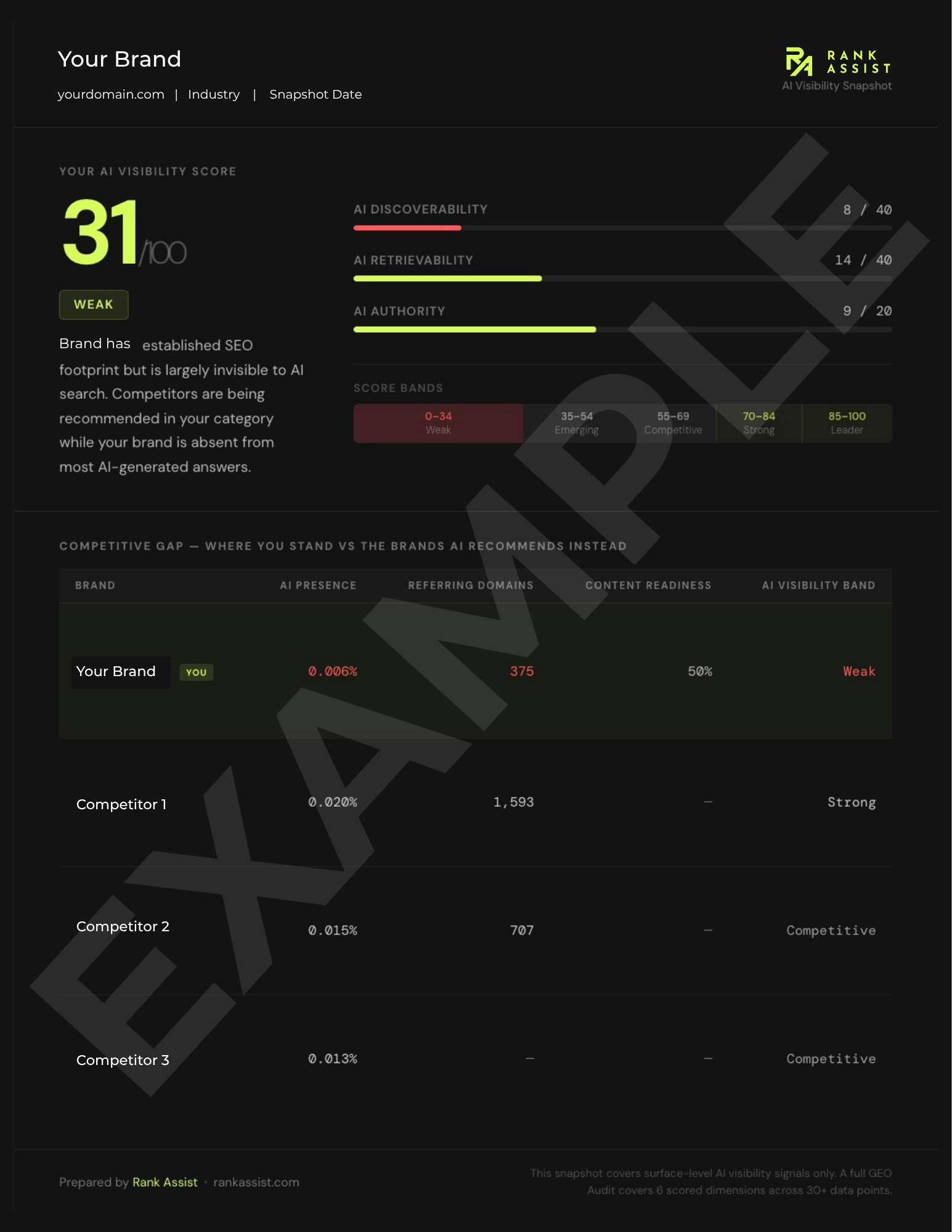 Free AI Visibility Snapshot — Page 1 Example